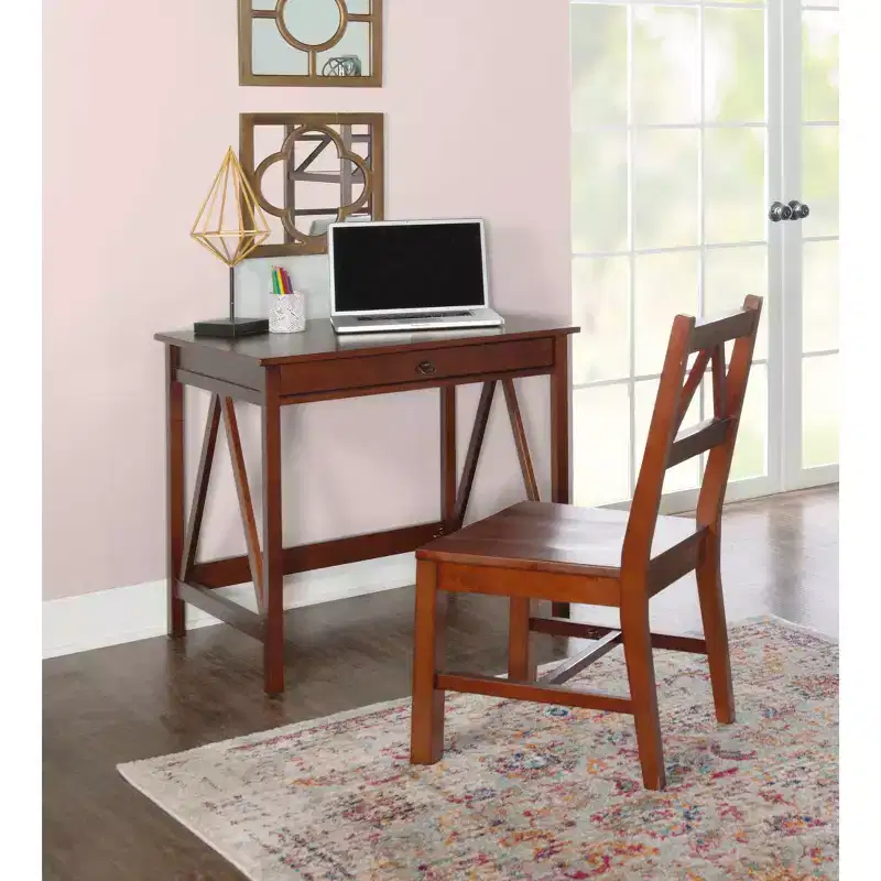 Solid Wood Armless Office Chair, Espresso Brown, Pine Frame