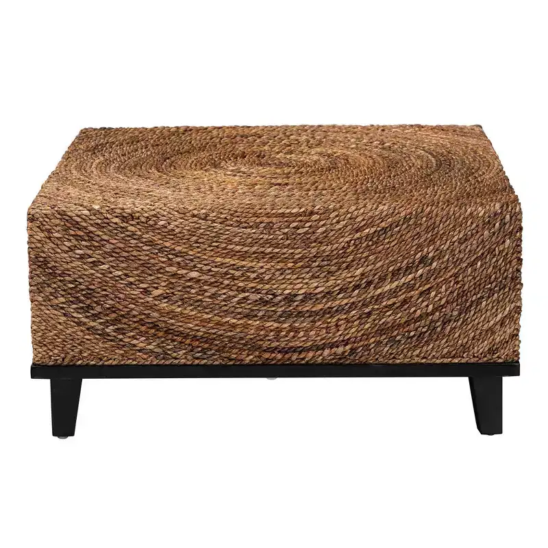 Bohemian Square Coffee Table, Natural Seagrass and Espresso Brown