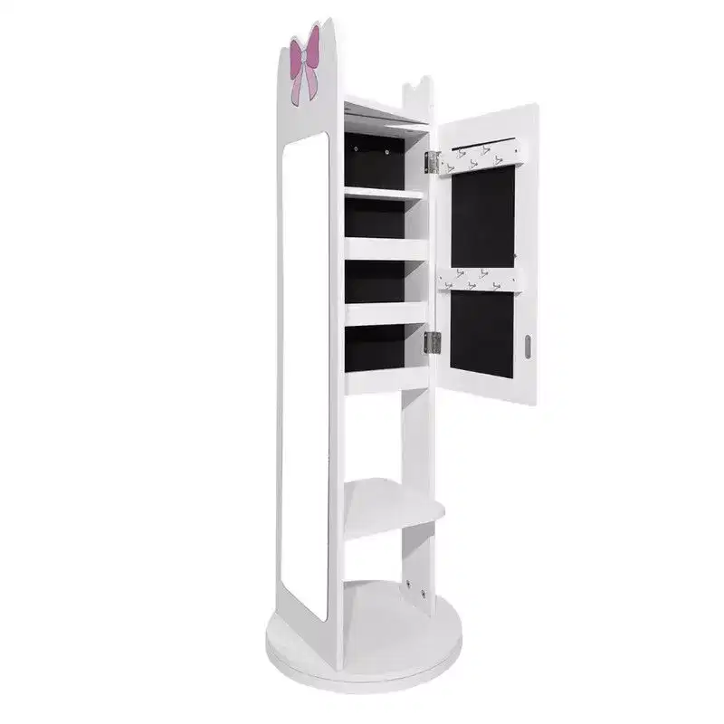 Kids MDF Jewelry Cabinet with Rotatable Base, 1 Door and 1 Shelf