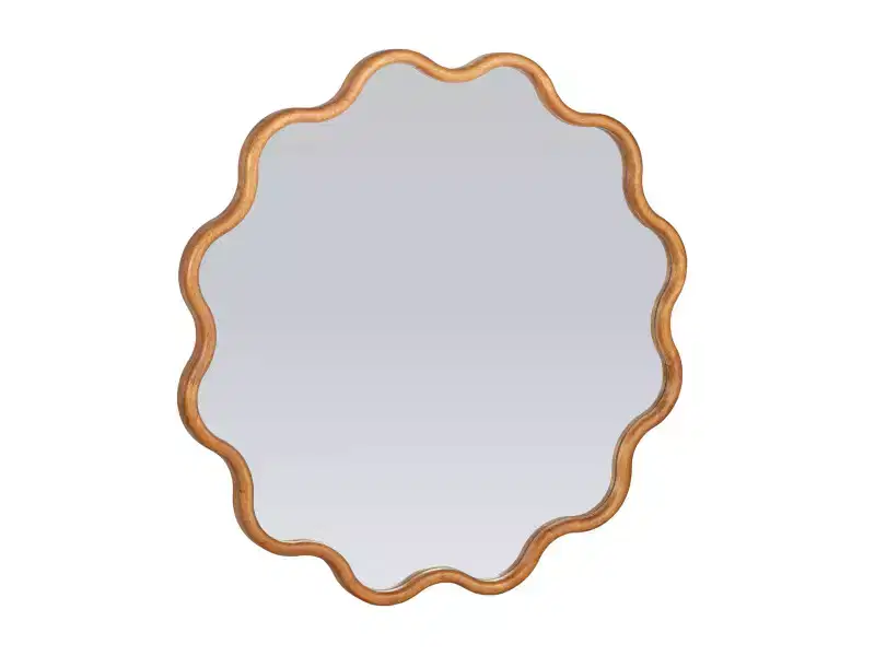 Wavy Mirror with Scalloped Wooden Frame