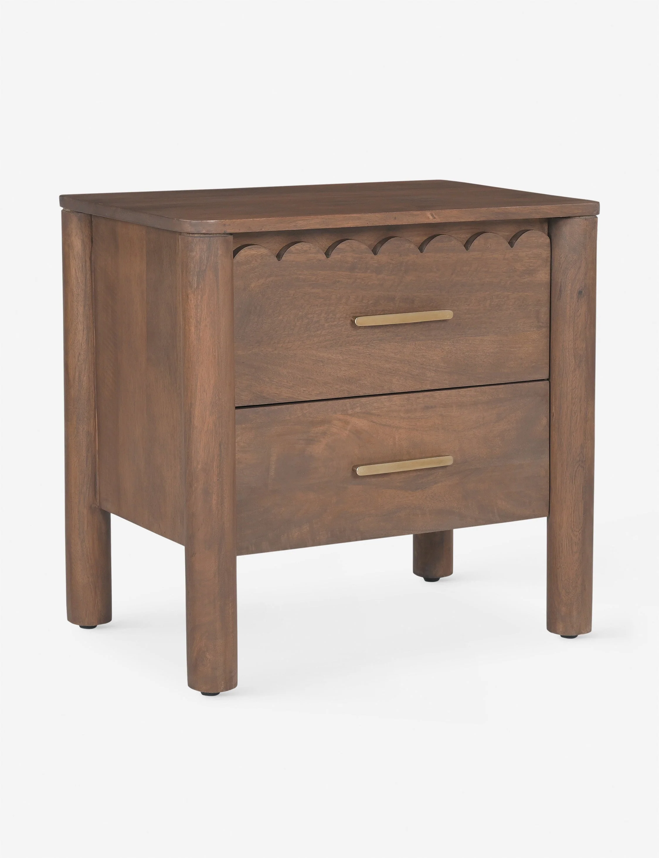 Nightstand The nightstand grounds modern appeal in natural grain warmth and charm. The clean-lined frame is adorned with scalloped detailing