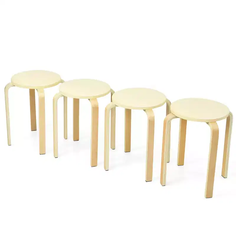 Costway Set of 4 Bentwood Round Stool Stackable Dining Chair w/Padded Seat Beige\Black