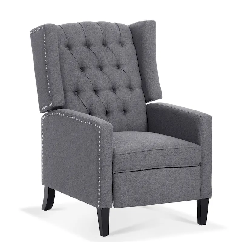 27 Wide Upholstered Manual Recliner, Wing Sofa Chair with Wood Legs