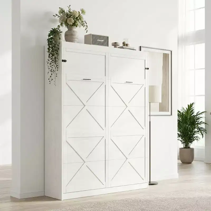 Murphy Bed with RGB LED Lights, Space-Saving Wall Bed, No Mattress Included