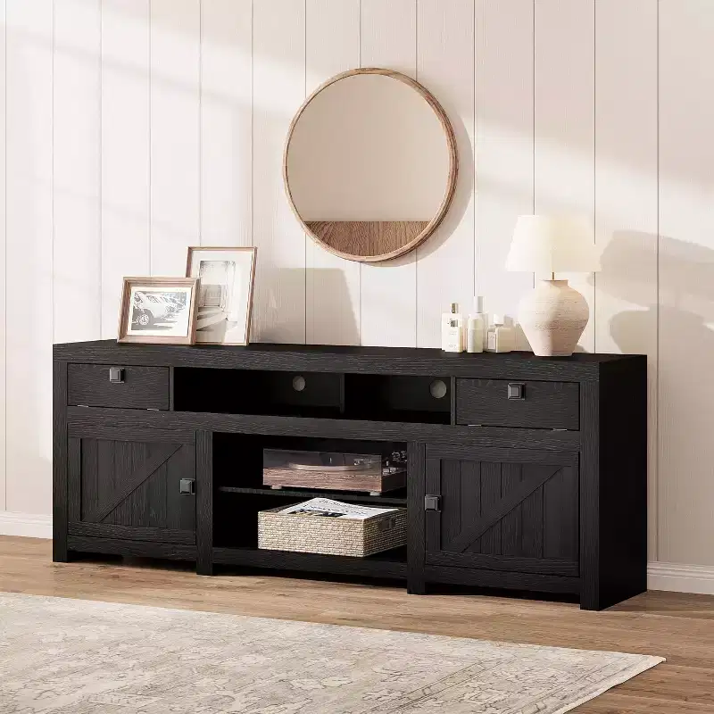 Wood Farmhouse TV Cabinet with 2 Drawers & 2 Cabinets