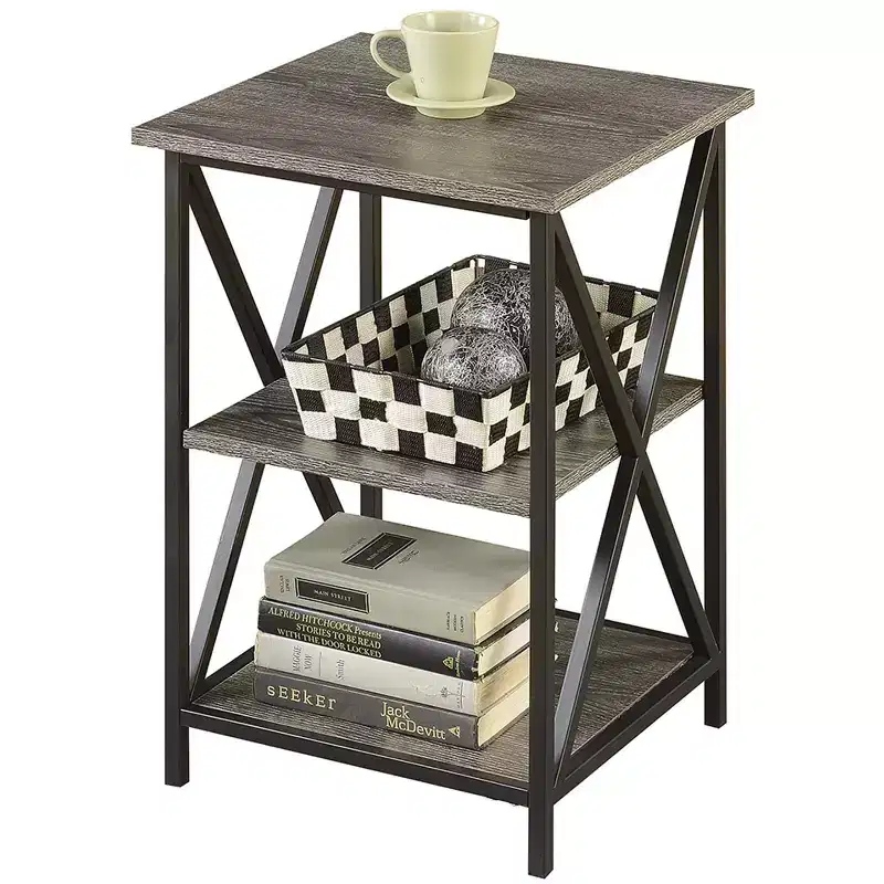 HomeStock Belmont Set of 2 Nesting End Tables with Powder Coated Metal X Frame, Woodgrain Surfaces, Space Saving Versatile Design