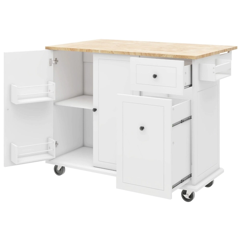 Kitchen Island with Drop Leaf,with Spice Rack, Towel Rack