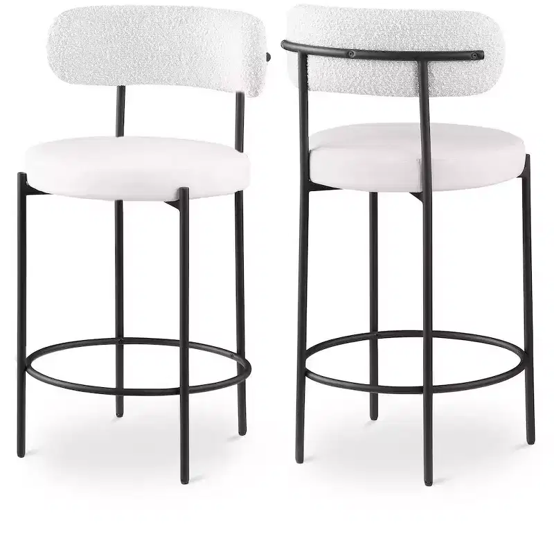 Meridian Furniture,Beacon Cream Vegan Leather Seat Stool, Set of 2