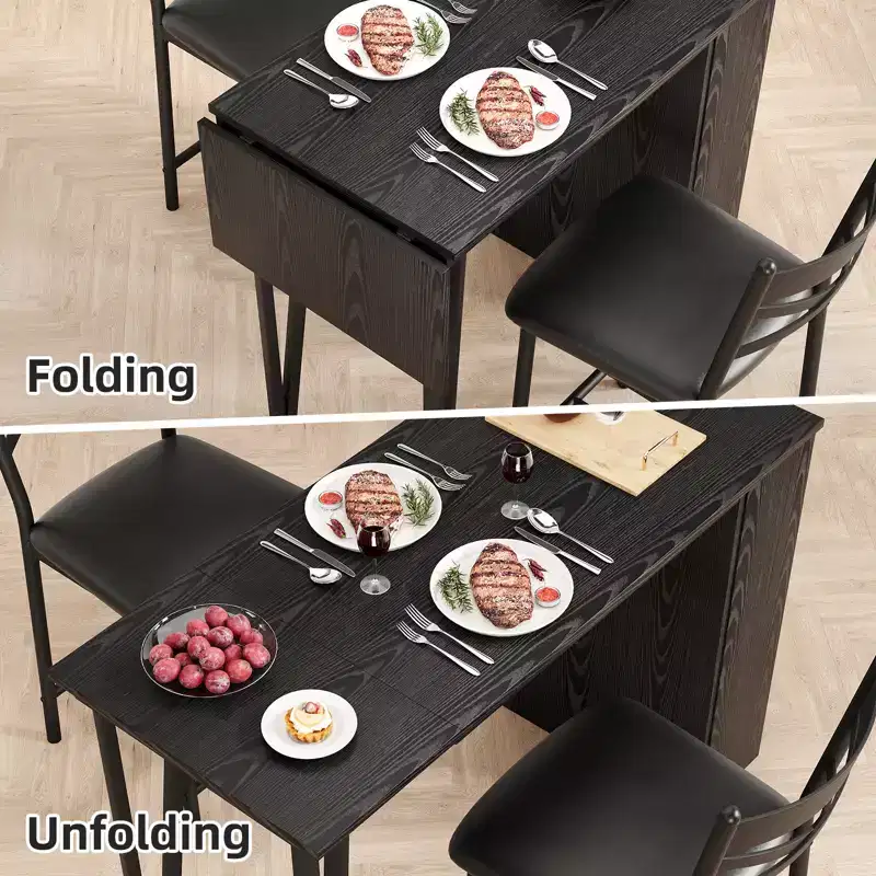 Dining Table Set for 2, Counter Height Kitchen Table & Chairs with Storage Shelves, Bar Table Set w/2 Upholstered Chairs, Dining Room Table Set