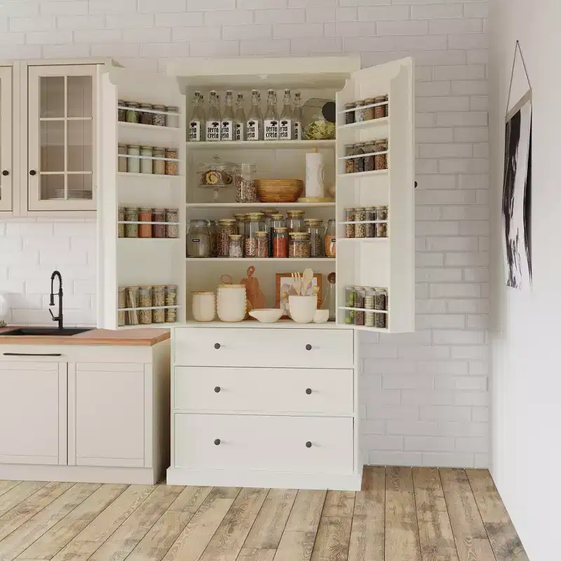 77in Farmhouse Pantry Cabinet, Freestanding Tall Cabinet with 3 Adjustable Shelves, 8 Door Shelves, 3 Drawers, Storage Cabinet for Kitchen