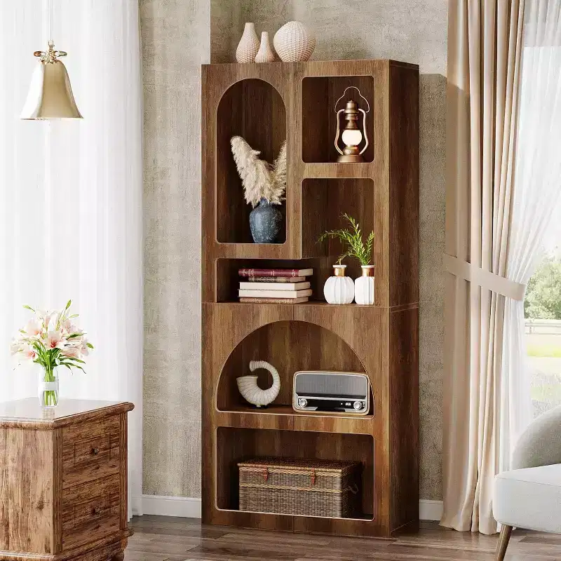 Lantine Modern 70.87 Geometric Bookshelf, Arched Bookcase with 5 Storage Shelves, Open Art Decor Display Shelf for Living Room, Bedroom
