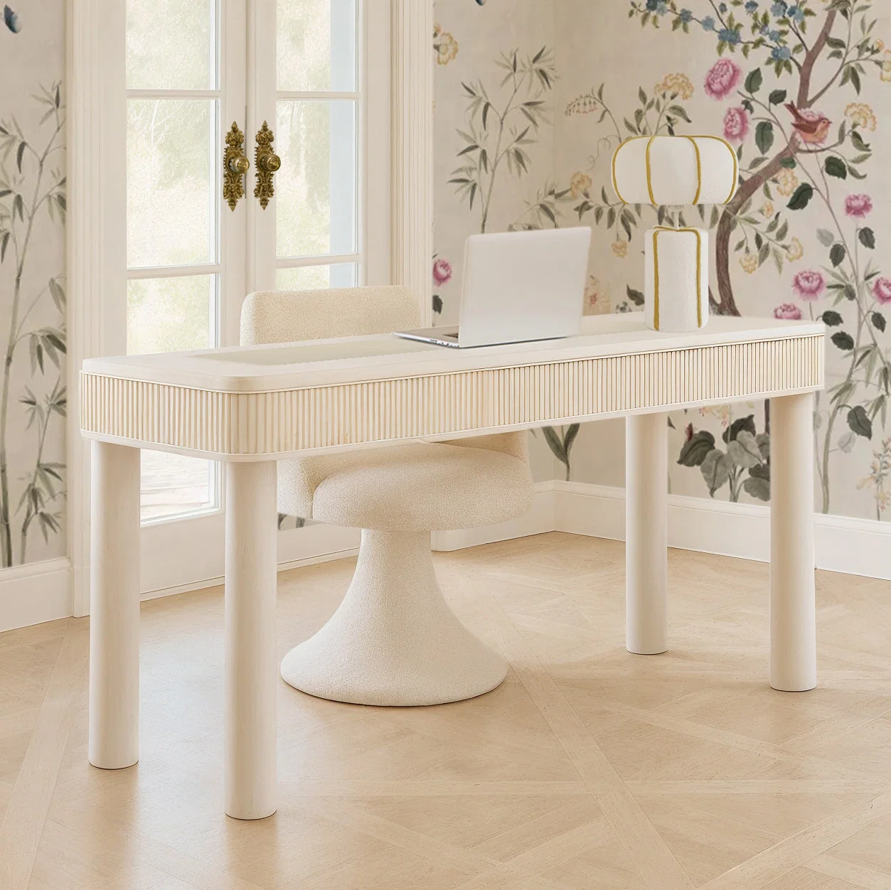 55 Cream 2-Drawer Executive Work Desk