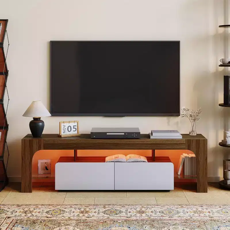 Modern TV Stand with Storage, Entertainment Center Cabinet with Drawers and Shelves for Living Room