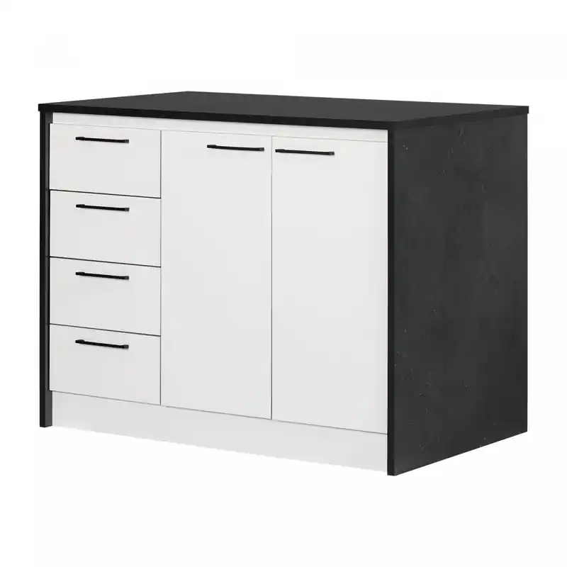 Kitchen Island With Storage - Faux Black Stone And White