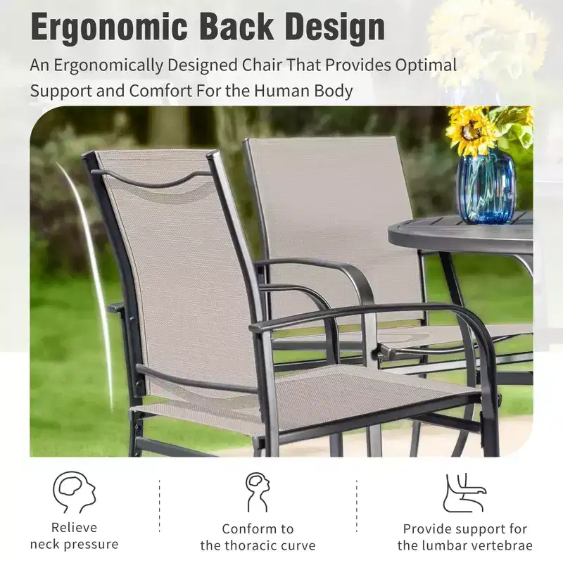 Captiva Designs 6pc Patio Dining Set Steel Table & Sling Fixed Chairs & Market Umbrella