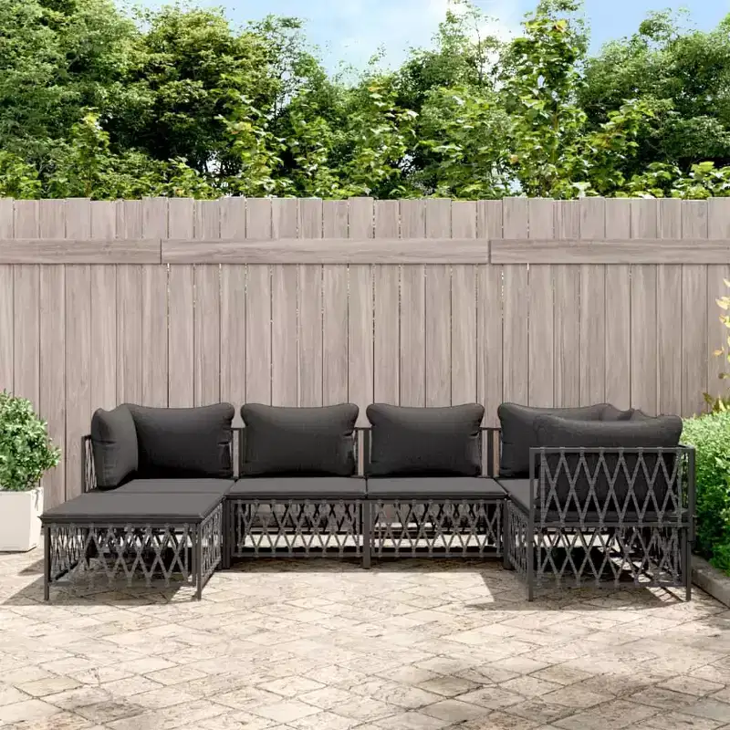 vidaXL 6 Piece Patio Lounge Set with Cushions White Steel