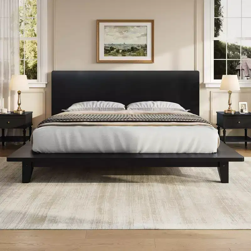 Full Platform Bed Frame with Headboard and Wood Slat Support