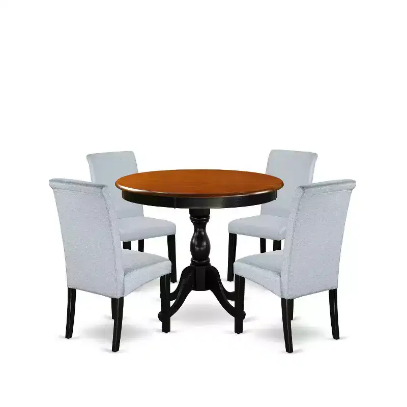 HomeStock 5-Piece Black and Cherry Finish Solid Wood Top Dining Table with 4 Parson Chair