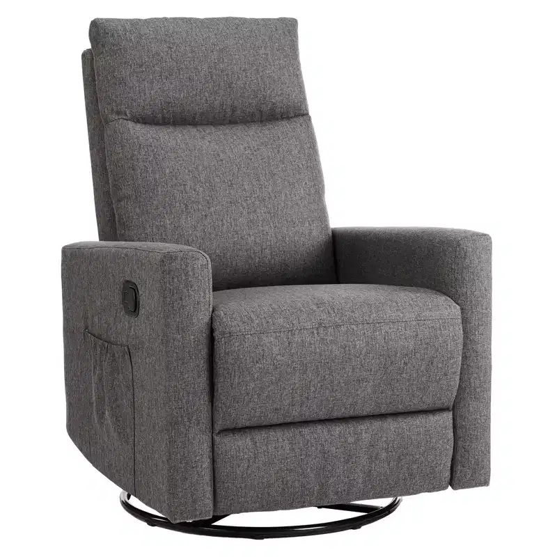 Bestier Recliner Chair, 360 Swivel Rocker Chair for Adults, Upholstered Glider Rocker Recliners with High Back, Nursery Chairs for Living Room, Grey