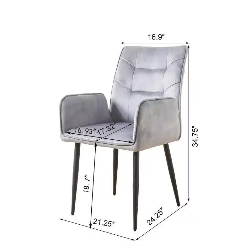 ModernLuxe Set of 2 Dining Chairs Velvet Upholstered Accent Chairs with Soft Cushioned Seat & Iron Frame, Armless Chairs Arm Chairs, Yellow/Gray