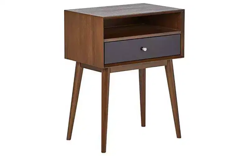 Calvin Side Table Brown - Adore Decor: Modern Mid-Century Design, Storage Drawer, Silver Pulls