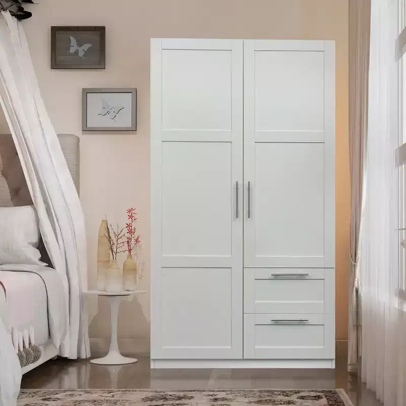 GDFStudio Theron Modern 70.87 Tall Wardrobe with 2 Doors, 2 Drawers and 5 Compartments