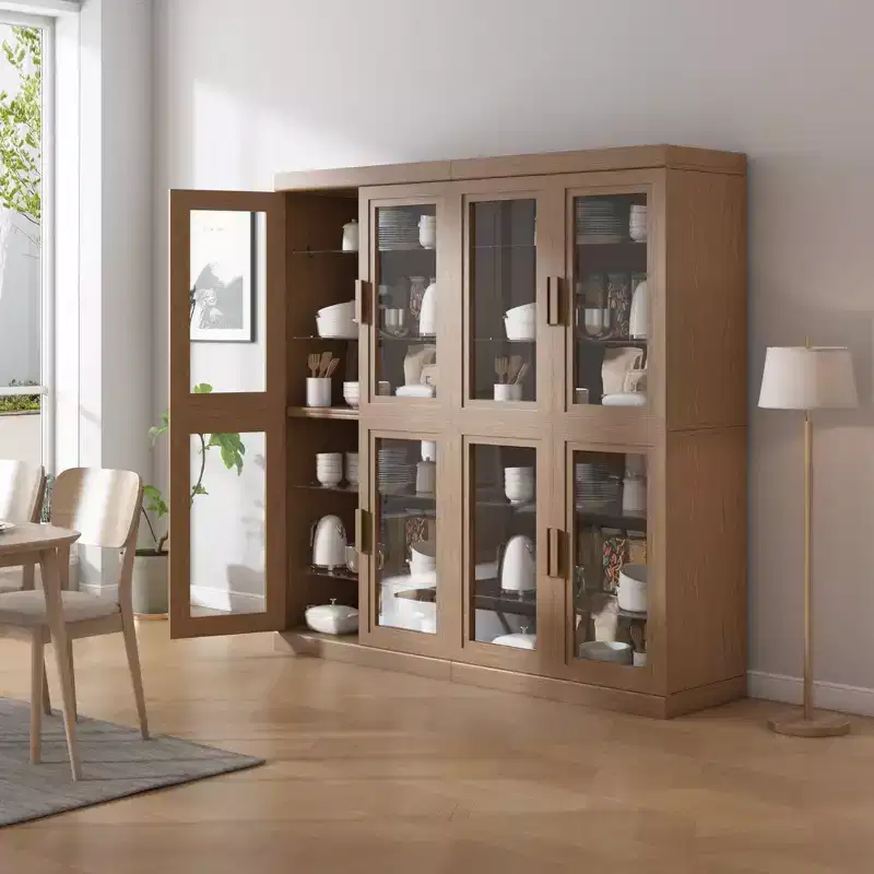 Wood Accent Cabinet, Storage Organizer with Adjustable Shelves and Glass Doors for Kitchen Bedroom Entryway Living Room Dinning Room
