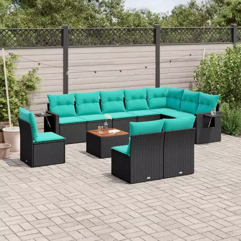 vidaXL 11 Piece Patio Sofa Set with Cushions Black Poly Rattan