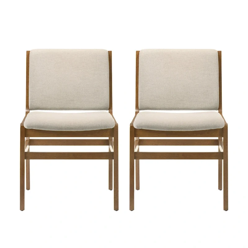 Contemporary Upholstered Dining Chair with Rubberwood Frame, Set of 2