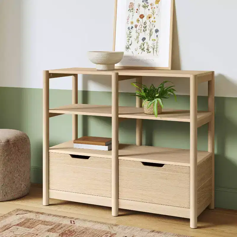 32 Scandi Small Bookcase with Storage Drawers Natural - Room Essentials™