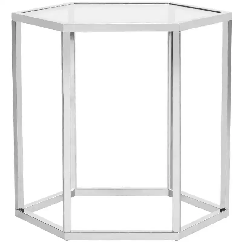 Hexagon Chrome & Glass End Table | 19.3