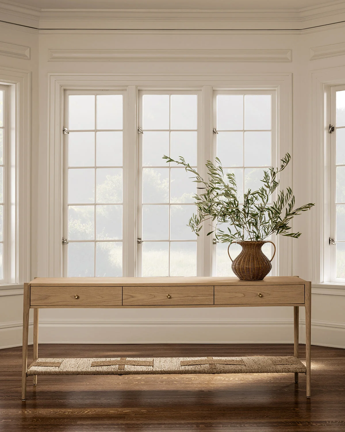 Modern White Oak Console Table with Natural Finish for Living Room