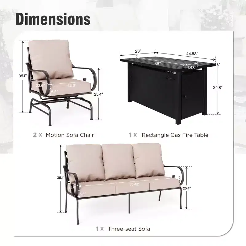Captiva Designs 4pc Extra Large Metal Outdoor Patio Fire Pit Set with Rocking Pattern-back Chairs