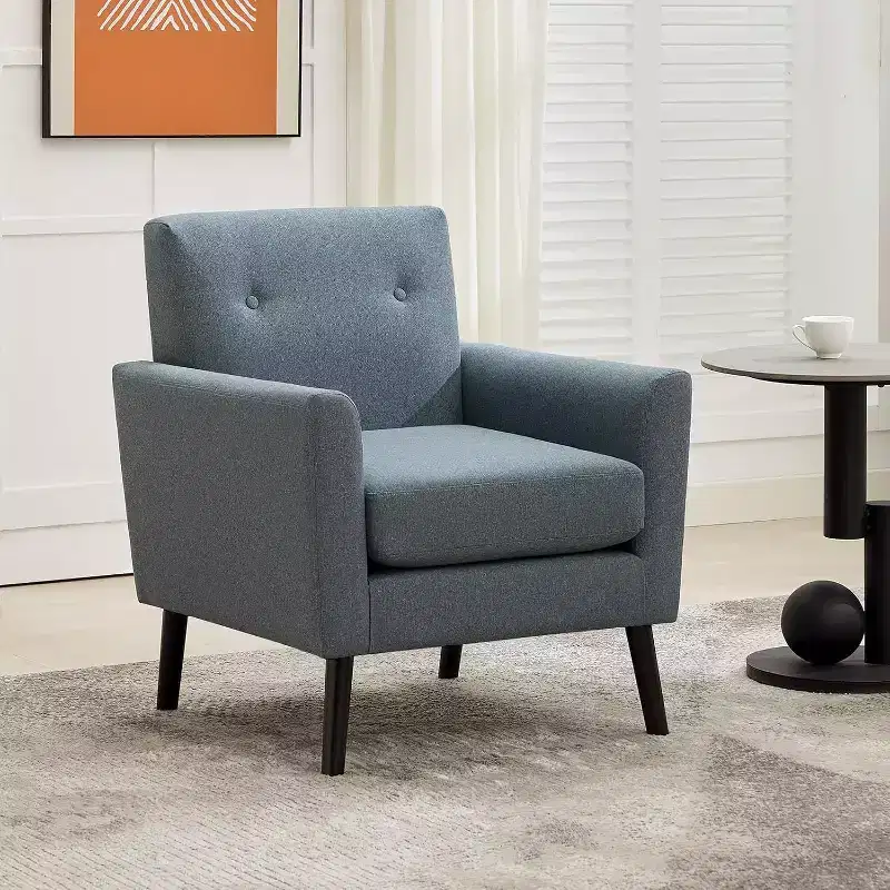 Mid-Century Modern Fabric Accent Armchair with Wood Legs