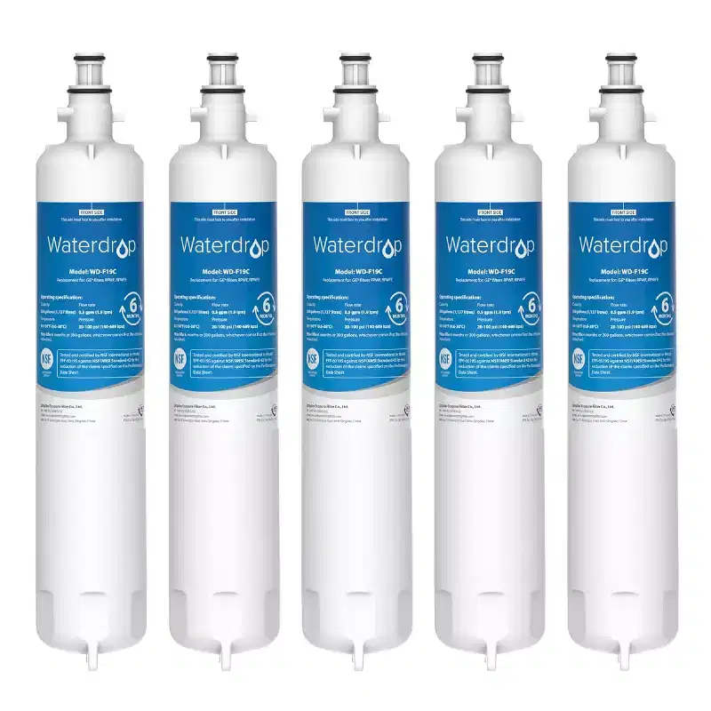 Waterdrop Replacement for GE RPWFE, RPWF (Built-in CHIP) Refrigerator Water Filter, Compatible with GFE28GYNFS, GFE28GELDS, PFE28KELDS, 5 Filters