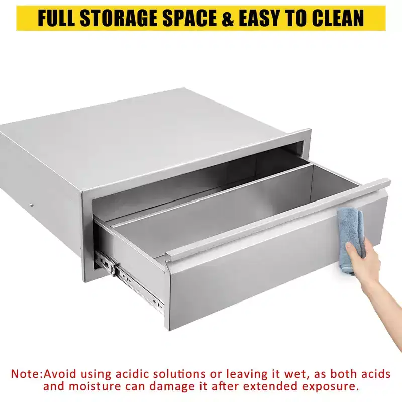 Outdoor Kitchen Drawers, Stainless Steel BBQ Drawer with Divider - Built-in Flush Mount for BBQ Islands