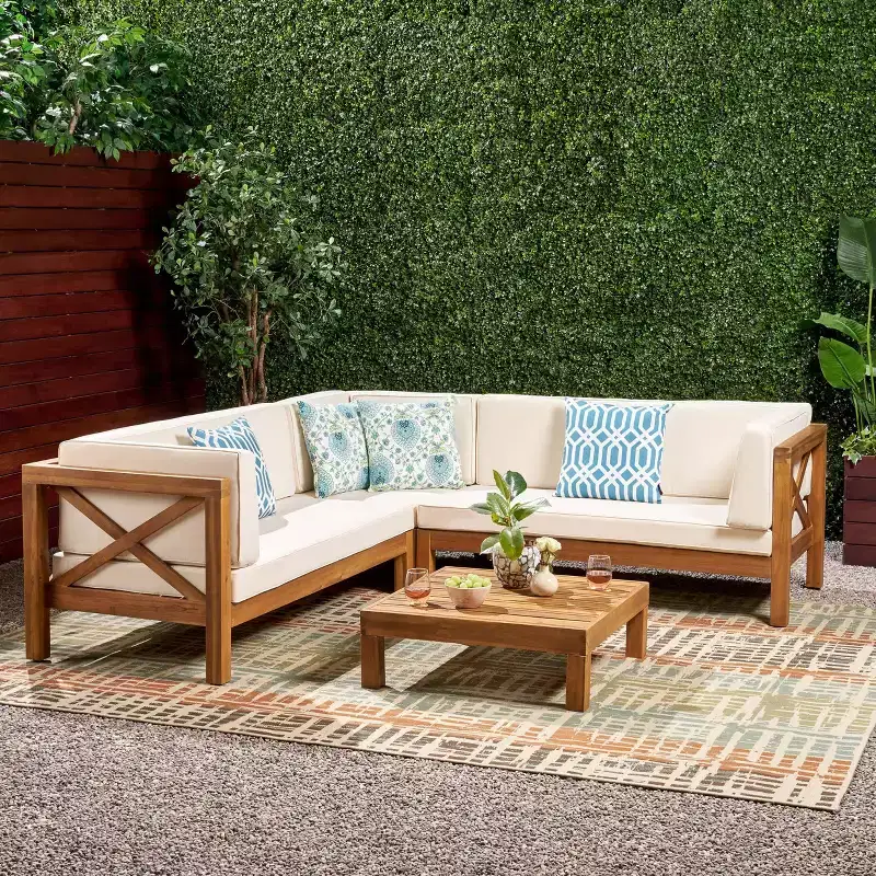 Christopher Knight Home Brava 4pc Wood Patio Chat Set with Cushions