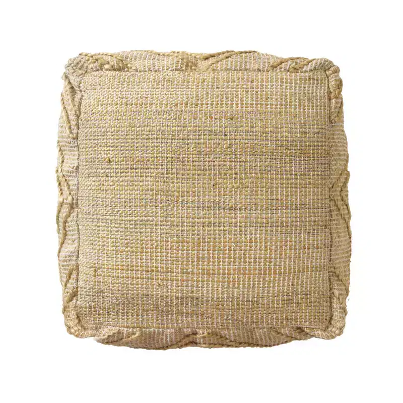 HomeRoots 18 Natural Jute Blend Cube Quatrefoil Pouf Ottoman