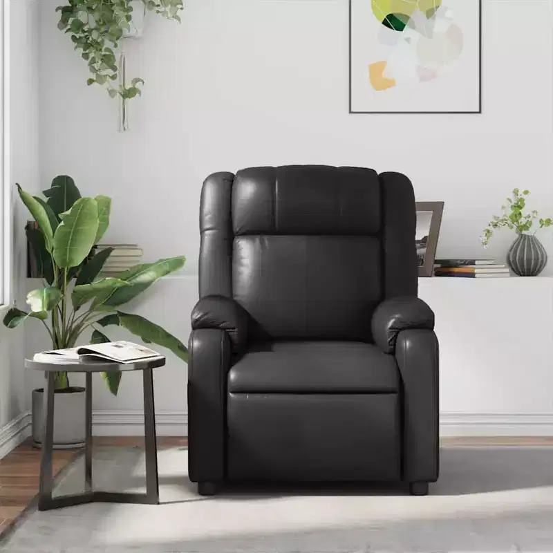 vidaXL Massage Recliner Chair, Adjustable Recliner with 6-Point Vibration Massage, Black Leather