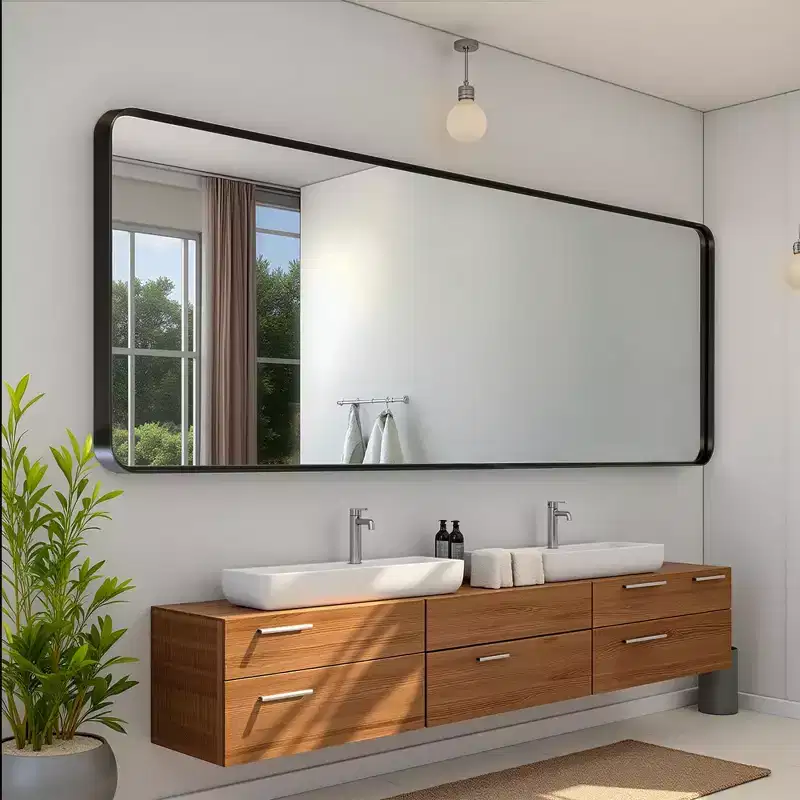 Aluminum Round-Corner Rectangular Black Paint Full-Body Mirror (Deep Mirror - No Stand)