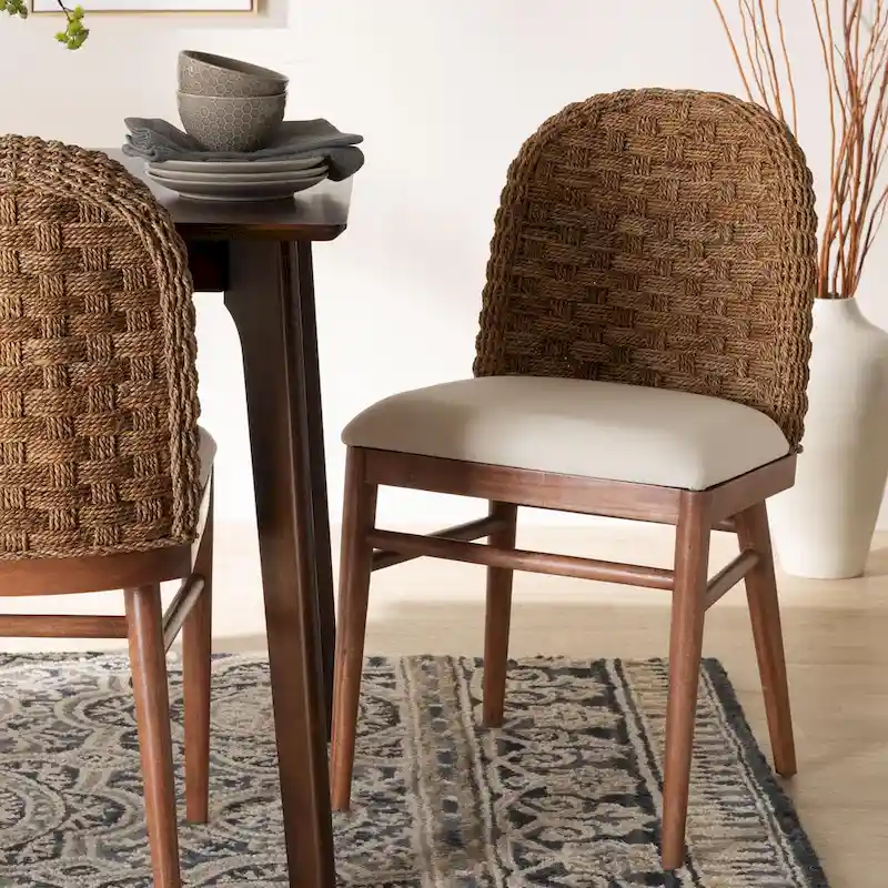 Bohemian Acacia Wood and Seagrass Dining Chair