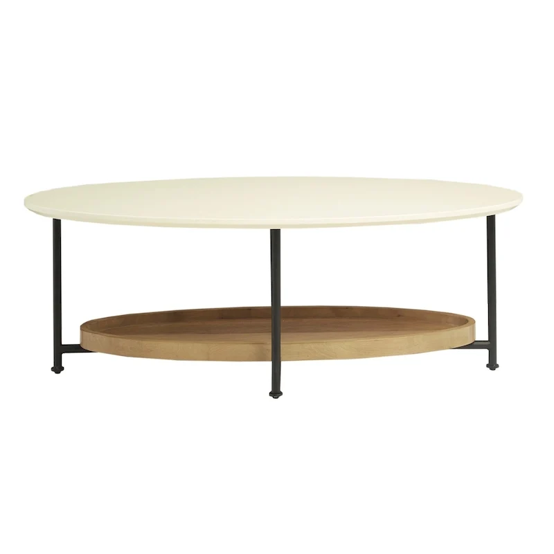 Oval Coffee Table with White Top and Natural Shelf