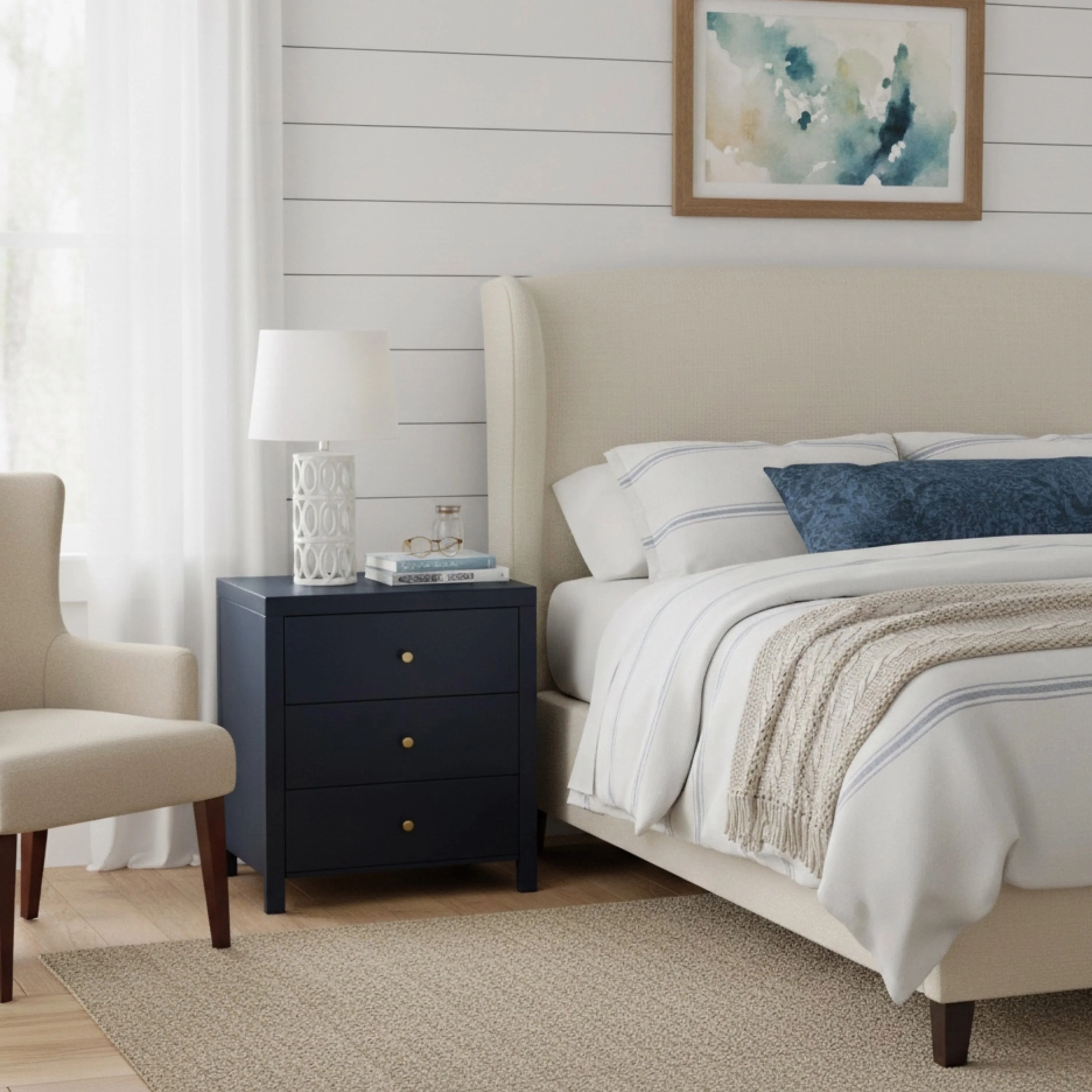 3-Drawer Nightstand with Gold Knobs and Dovetail Construction