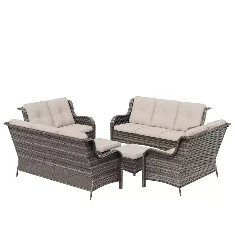 UPTIOT 6 Pieces Outdoor Wicker Sectional Sofa
