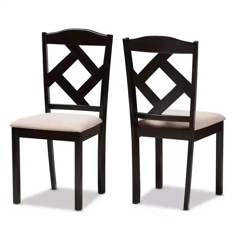 5pc Ruth Modern And Contemporary Fabric Upholstered And Finished Dining Set Dark Brown/ Beige - Baxton Studio: Rectangle Table, Polyester Chairs