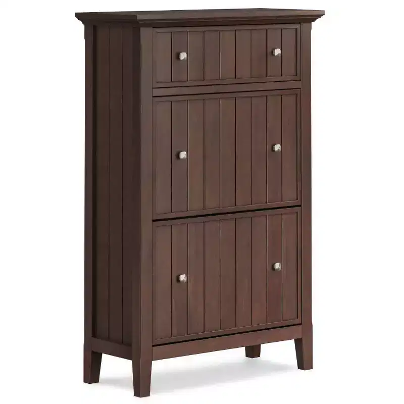 Entryway Shoe Storage Cabinet, Holds 16-24 Pairs, Tilt-Open Doors & Large Drawer, Solid Wood