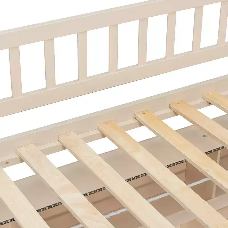 Full Xl Over Queen Low Bunk Bed With Built In Lighted Shelves And Pegboard
