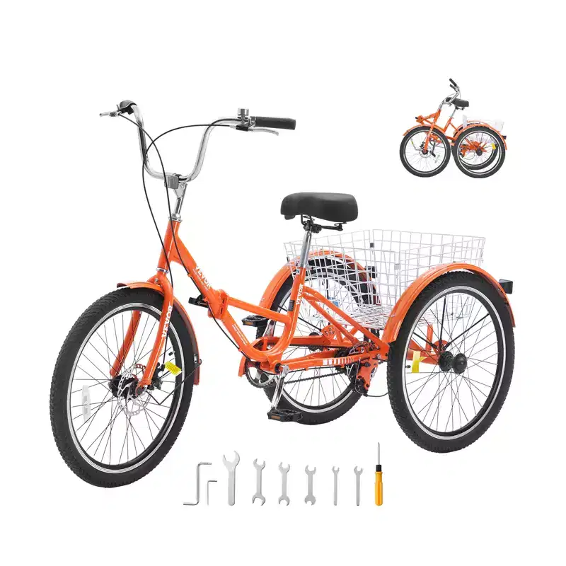 VEVOR Folding Adult Tricycle, 20-Inch Adult Folding Trikes, Lightweight Aluminum Alloy 3 Wheel Cruiser Bike with Large Rear Basket