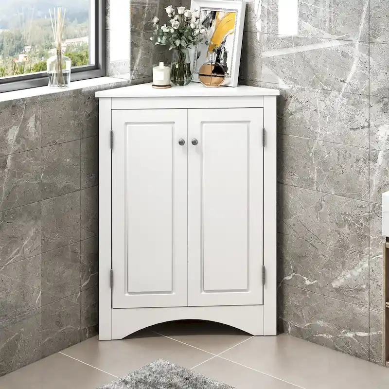 17.2 in. W x 17.2 in. D Triangle Bathroom Storage Cabinet with Adjustable Shelves
