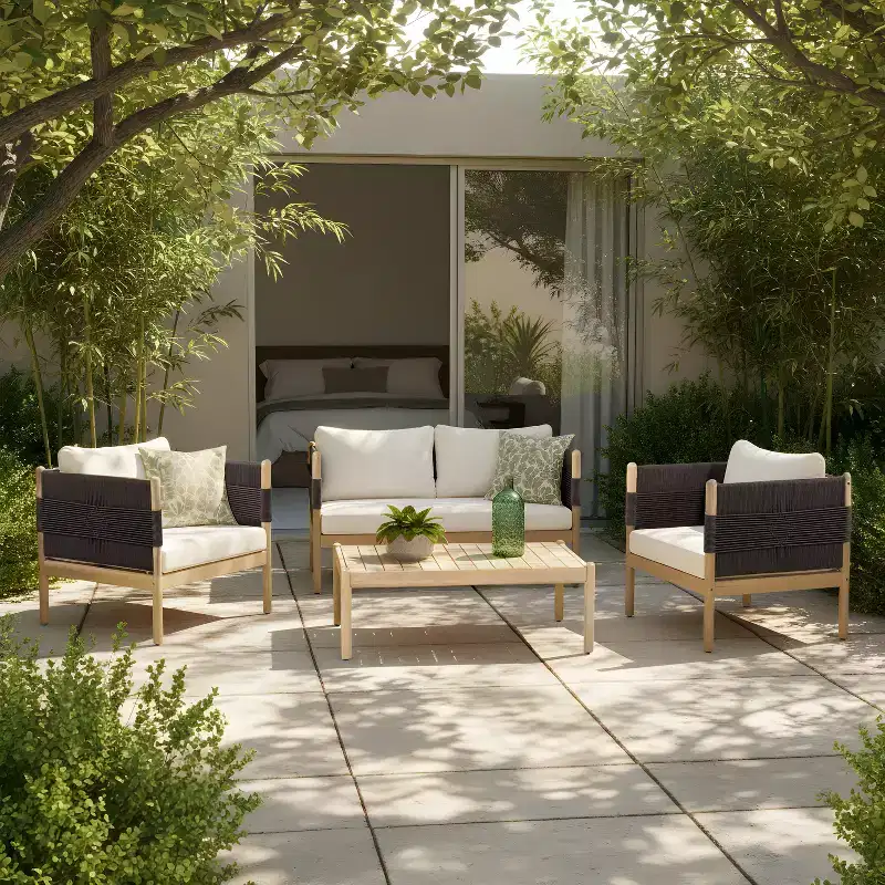 Christopher Knight Home Dahyun Modern 4 Piece Outdoor Acacia Wood Seating Set with Slatted Table